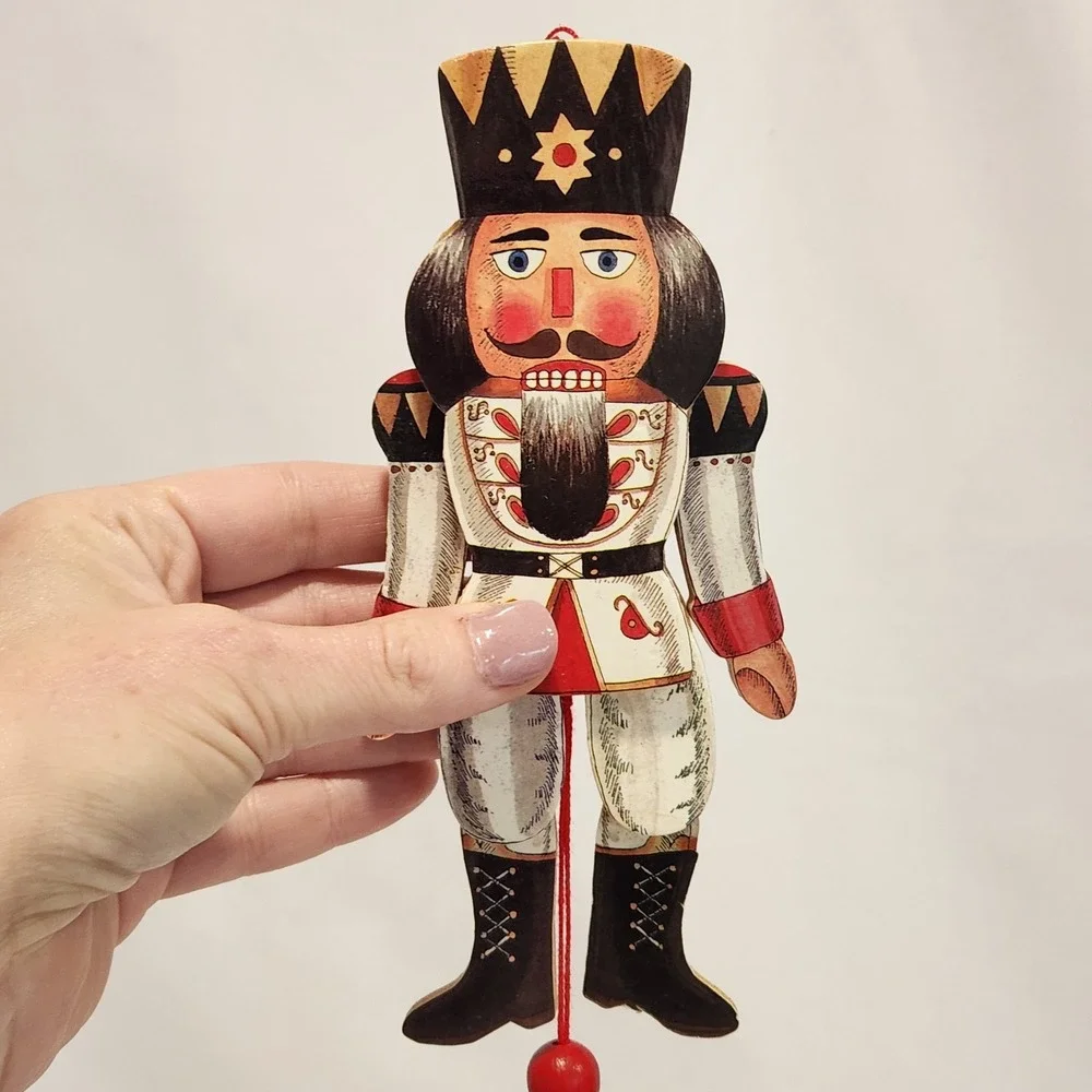 SET OF 3 VTG Jumping Jack Nutcracker‎ Wood Pull String Christmas Ornament 7.5